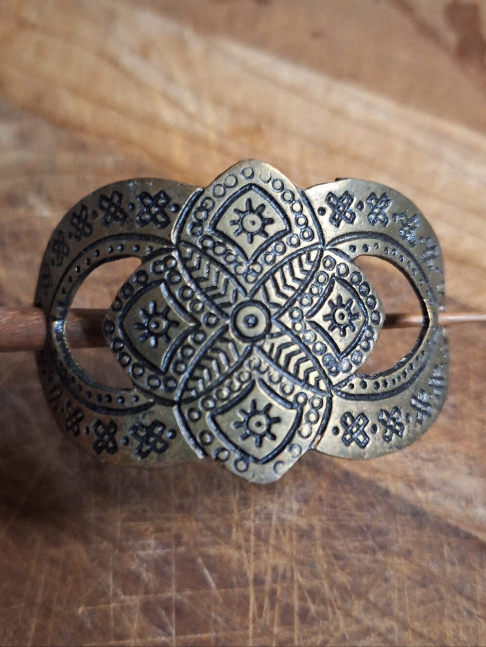 Vintage Wooden Pick & Metal Hair PIN 60's Hippie Bohemian Style